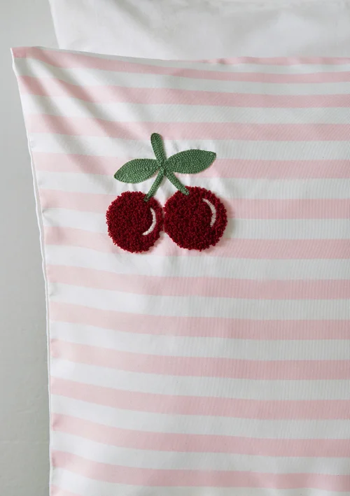 Pink Stripe Cherry Boucle Duvet Set - Double Image 2