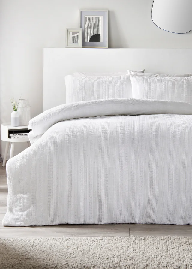 White Waffle Stripe Duvet Set