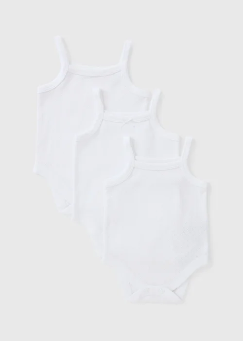 3 Pack Baby White Cami Bodysuits (Newborn-23mths) - Up to 1 Month Image 1