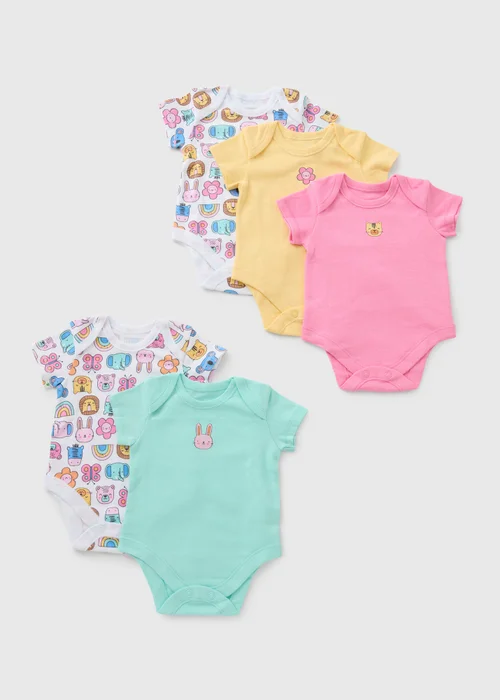 5 Pack Baby Multicolour Animal Bodysuits (Newborn-23mths) - 0-3 months Image 1