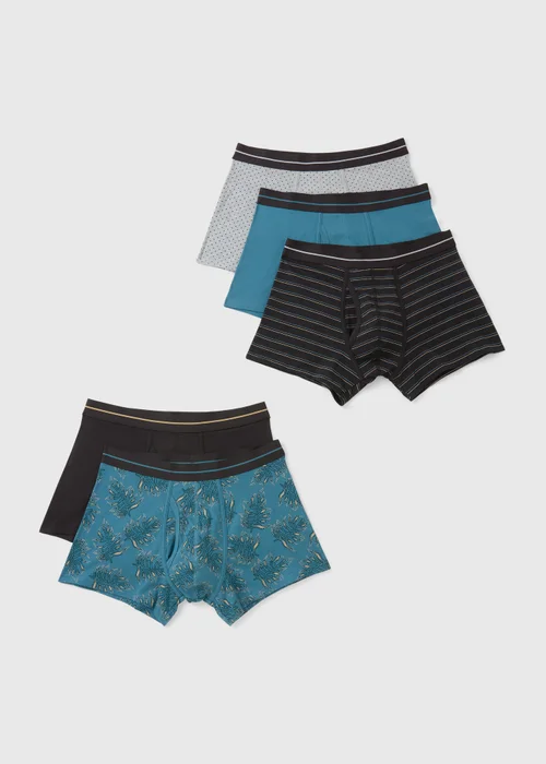 5 Pack Teal Leaf Striped Trunks - S Image 1