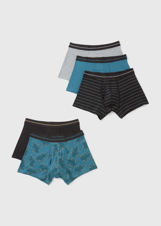 5 Pack Teal Leaf Striped Trunks