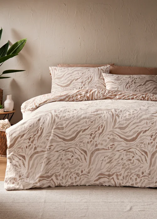 Natural Zebra Print Seersucker Duvet Set - Single Image 1
