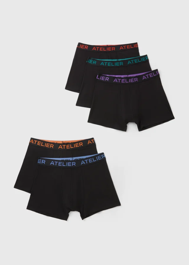 5 Pack Black Long Length Hipster Boxers