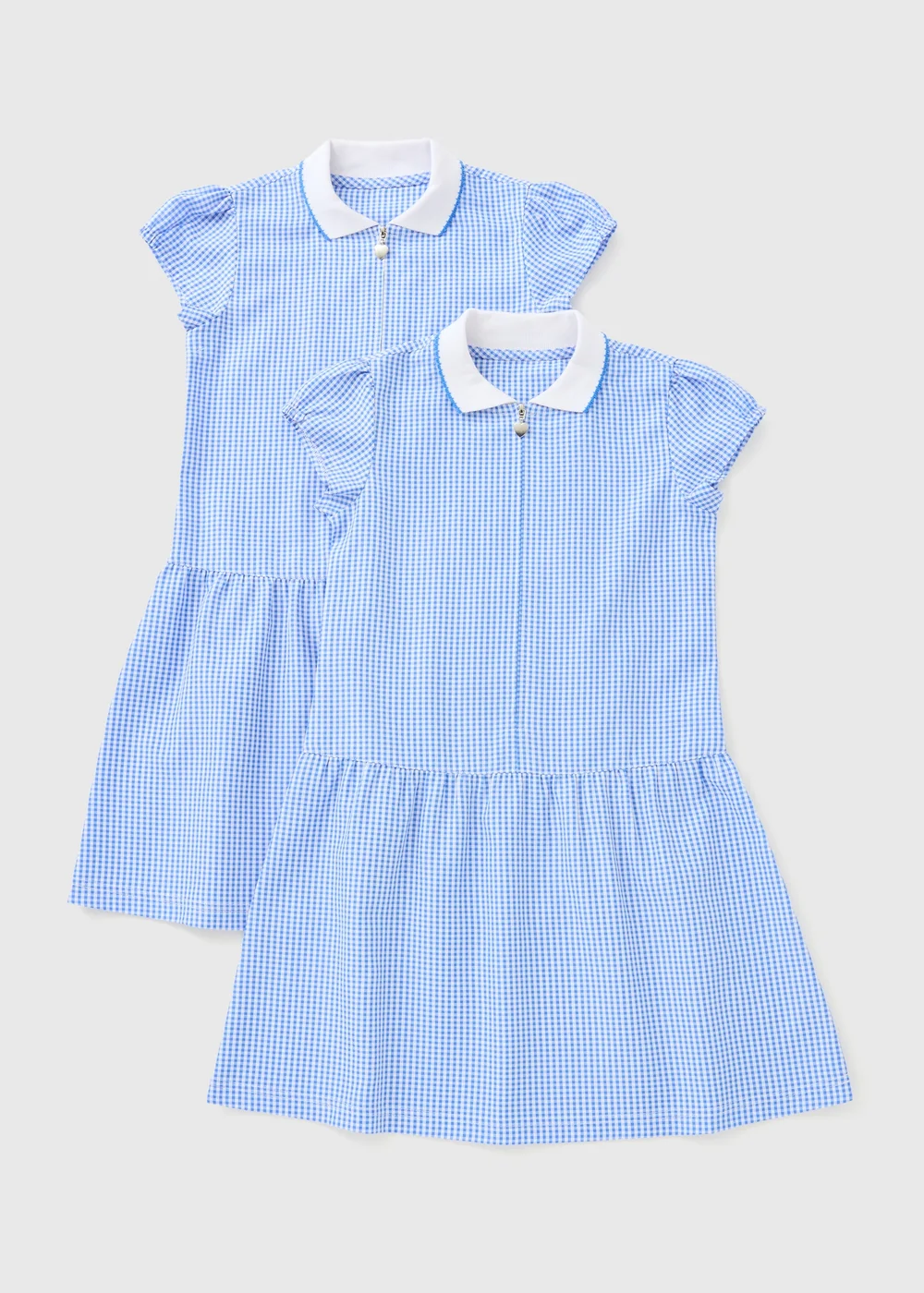 2 Pack Girls Blue Gingham Knit Collar School Dresses (4-13yrs) - 11 Yrs Image 1