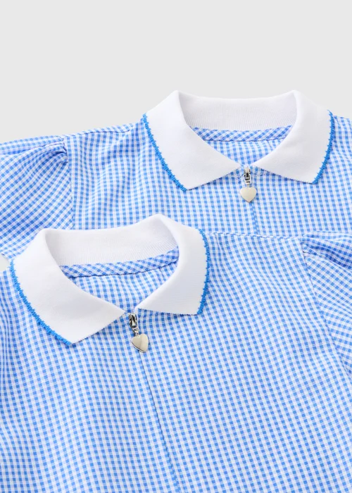 2 Pack Girls Blue Gingham Knit Collar Plus Fit School Dresses (4-13yrs) - 3 Yrs Image 2