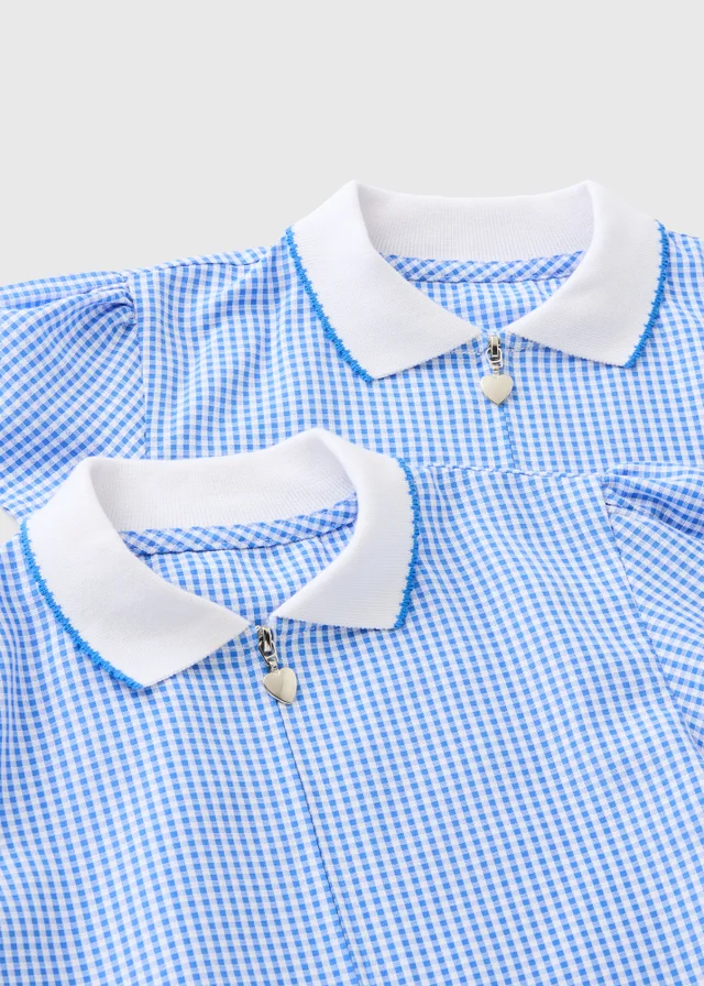2 Pack Girls Blue Gingham Knit Collar Plus Fit School Dresses (4-13yrs)