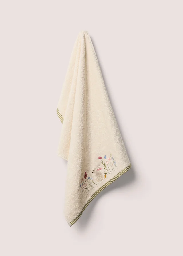 Cream Bunny Embroidered Hand Towel