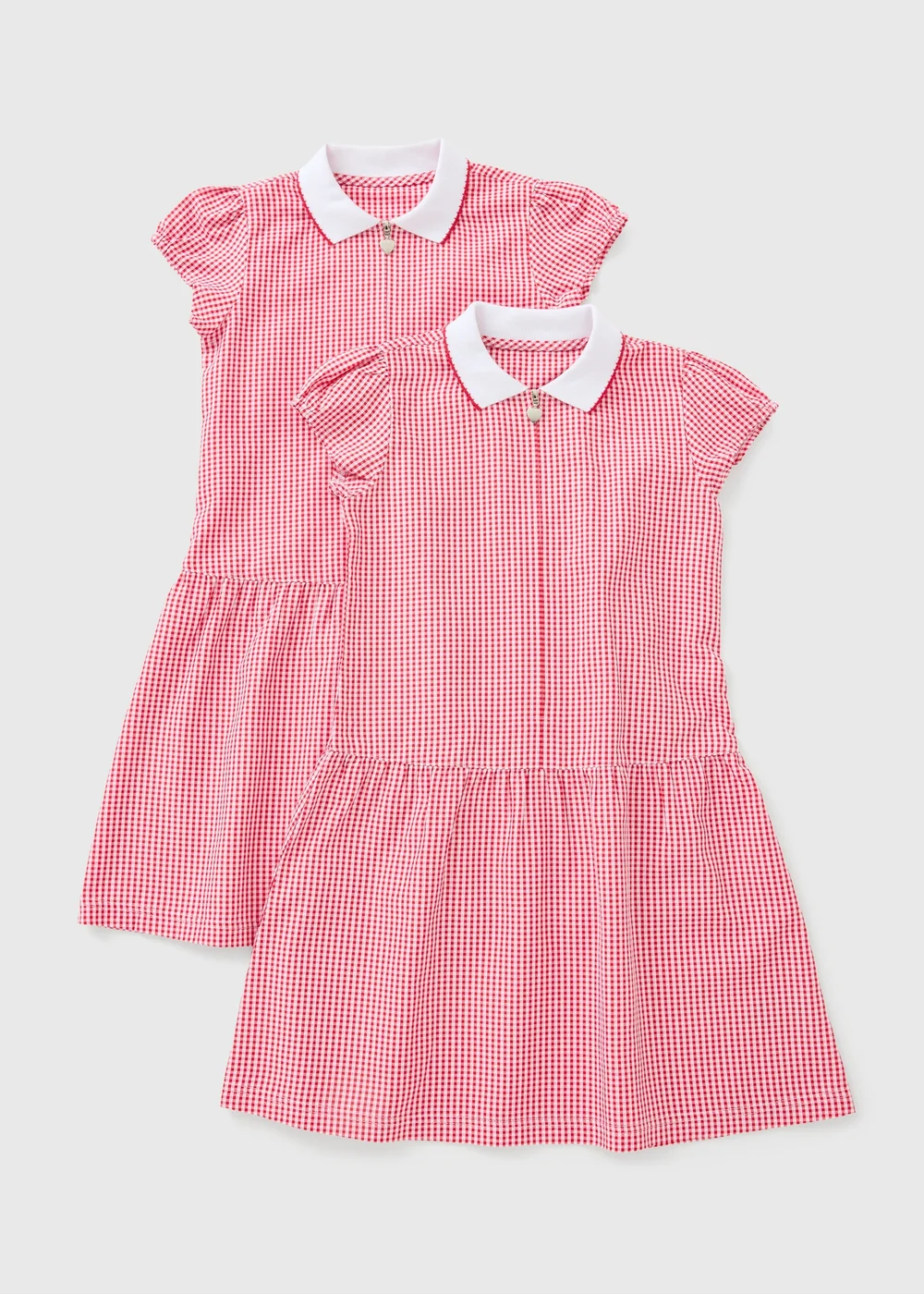 2 Pack Girls Red Gingham Knit Collar School Dresses (4-13yrs) - 3 Yrs Image 1