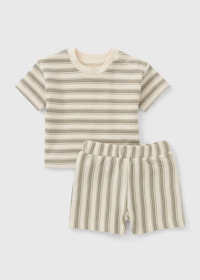 Boys Green Textured T-Shirt & Shorts Set (Newborn-23mths)