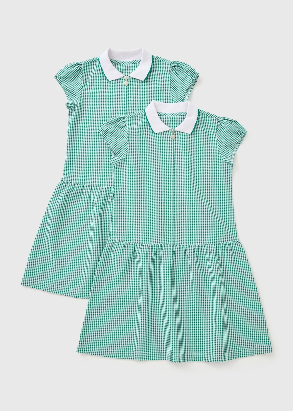 2 Pack Girls Green Gingham Knit Collar School Dresses (3-13yrs) - 4 Yrs Image 1