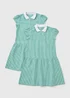 2 Pack Girls Green Gingham Knit Collar School Dresses (3-13yrs) - 4 Yrs Image 1