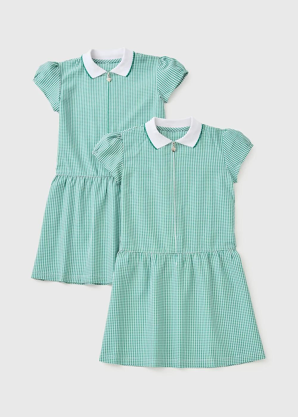 2 Pack Girls Green Gingham Knit Collar Plus Fit School Dresses (4-13yrs) - 3 Yrs Image 1