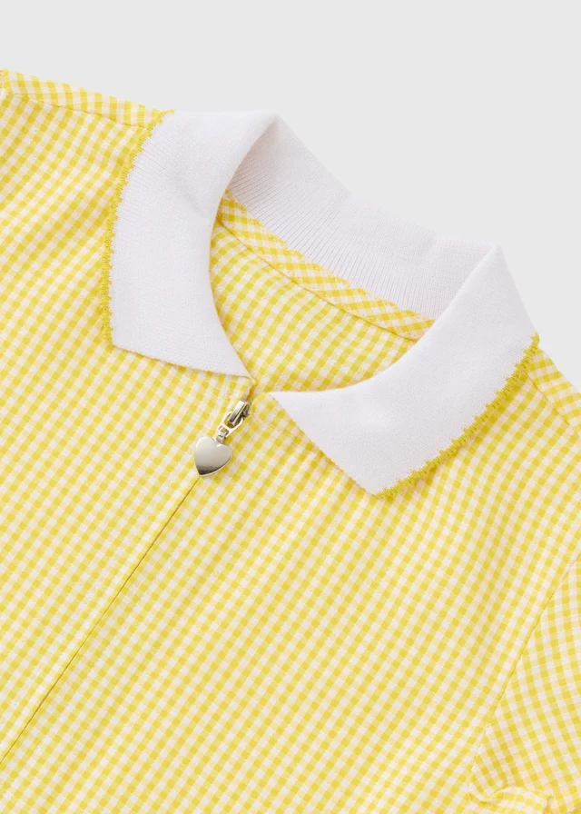 2 Pack Girls Yellow Gingham Knit Collar School Dresses (4-13yrs)