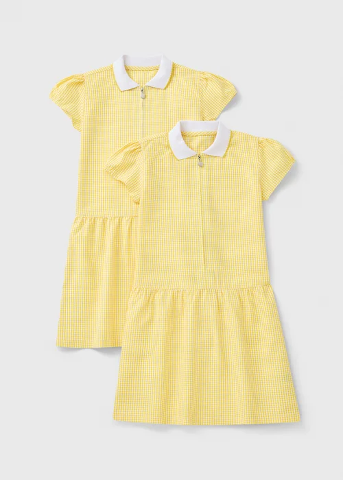 2 Pack Girls Yellow Gingham Knit Collar Plus Fit School Dresses (4-13yrs) - 3 Yrs Image 1