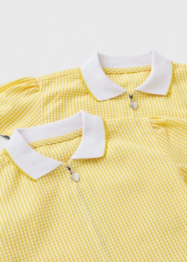 2 Pack Girls Yellow Gingham Knit Collar Plus Fit School Dresses (4-13yrs)