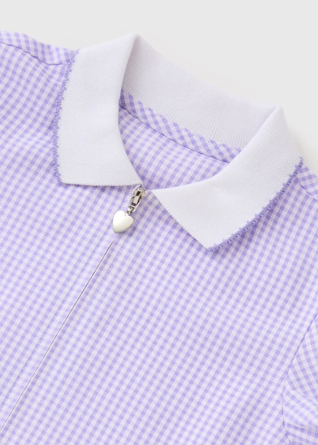 2 Pack Girls Lilac Gingham Knit Collar School Dresses (3-13 Years)