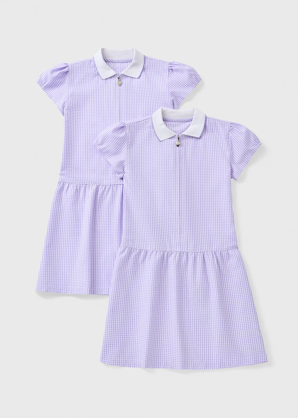 2 Pack Girls Lilac Gingham Knit Collar Plus Fit School Dresses (4-13yrs) - 4 Yrs Image 1