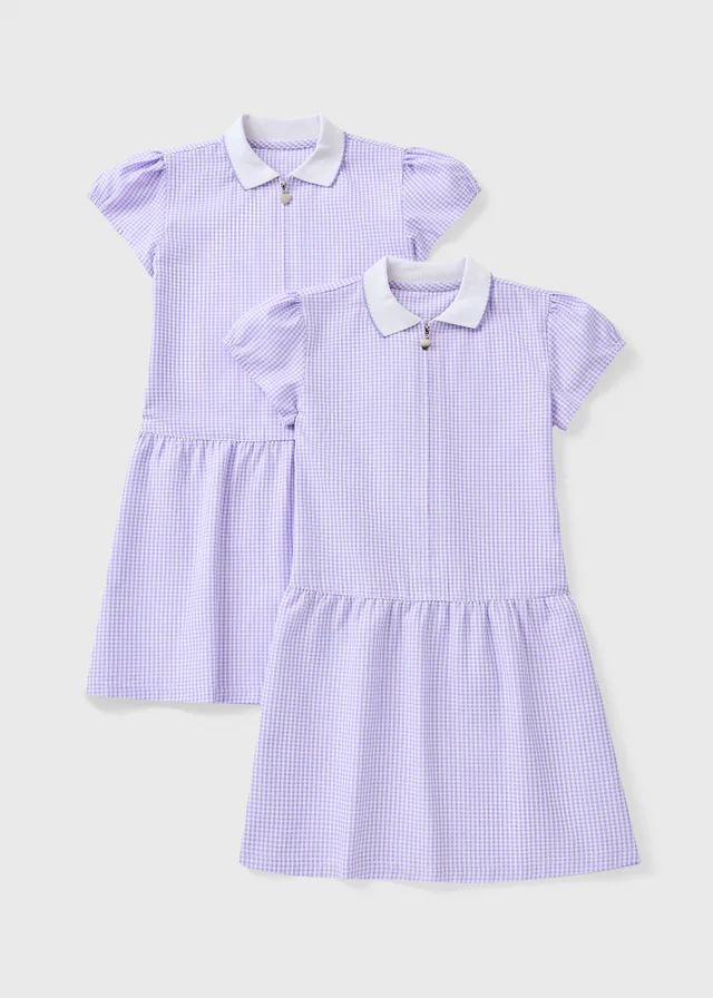 2 Pack Girls Lilac Gingham Knit Collar Plus Fit School Dresses (4-13yrs)