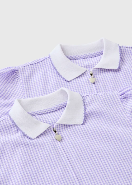 2 Pack Girls Lilac Gingham Knit Collar Plus Fit School Dresses (4-13yrs) - 4 Yrs Image 2