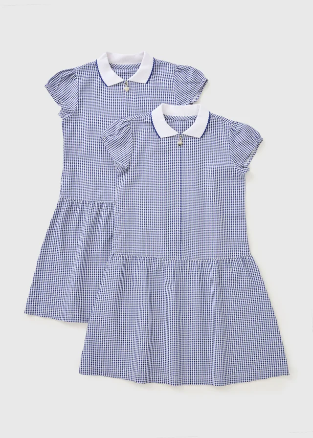 2 Pack Girls Navy Gingham Knit Collar School Dresses (3–13yrs)