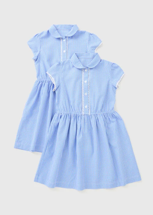 2 Pack Girls Blue Traditional Gingham School Dresses (3-12 Yrs) - 3 Yrs Image 1