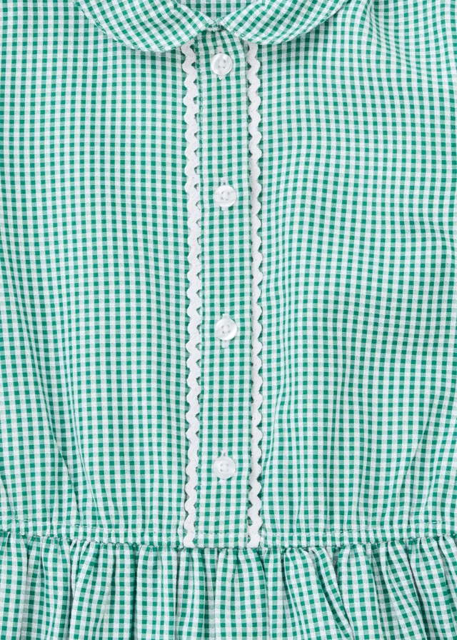 2 Pack Girls Green Traditional Gingham School Dresses (3-13yrs)