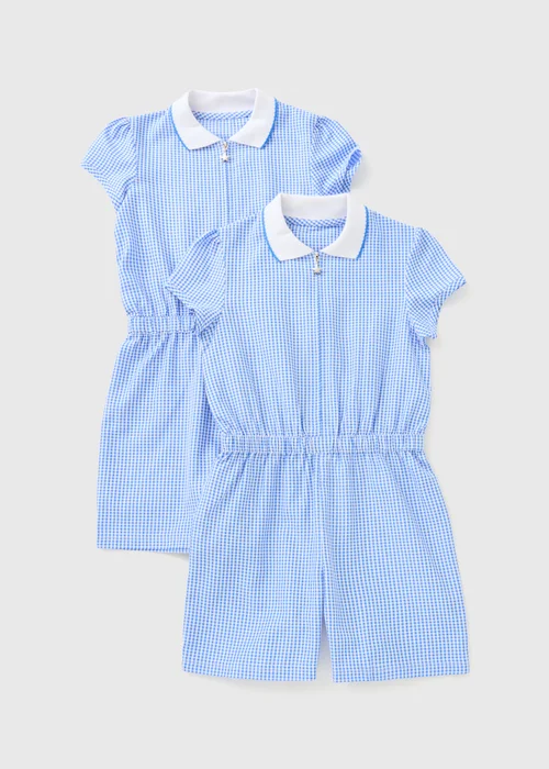 2 Pack Girls Blue Gingham Playsuits (4-13yrs) - 3 Yrs Image 1