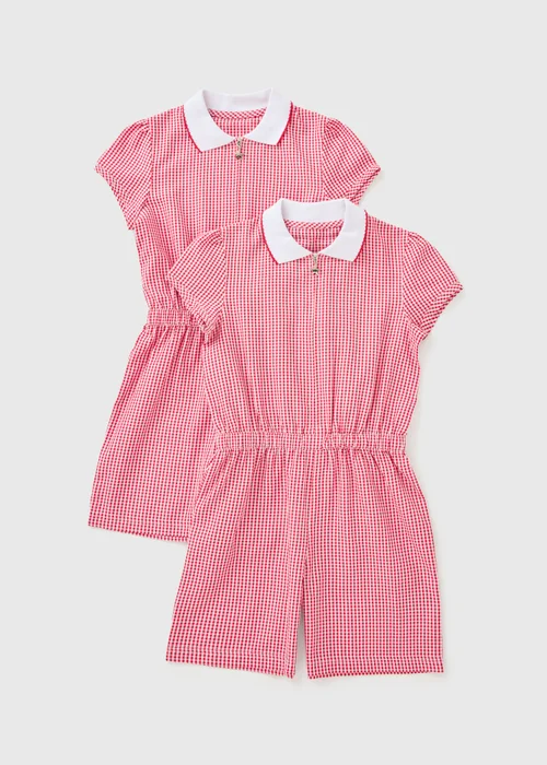 2 Pack Girls Red Gingham Playsuits (4-13yrs) - 3 Yrs Image 1