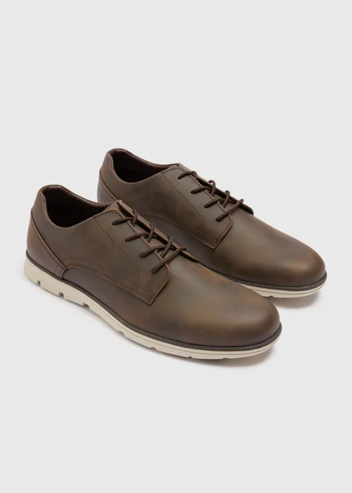 Brown Faux Leather Derby Shoe - Size 6 Image 1