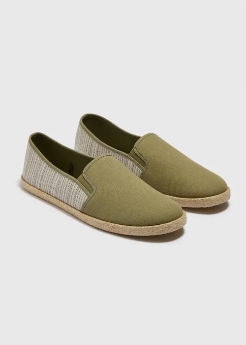 Khaki Stripe Textured Espadrilles - Size 6 Image 1