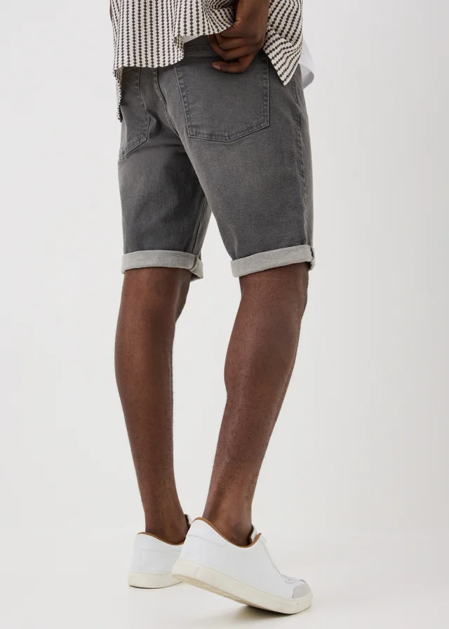 Grey Slim Fit Denim Shorts