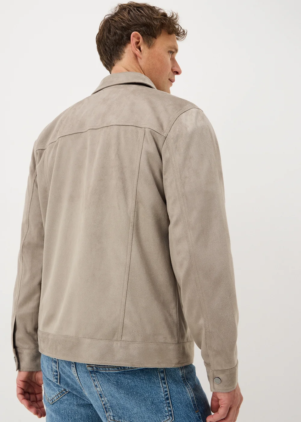 Mushroom Faux Suede Trucker Jacket - S Image 3