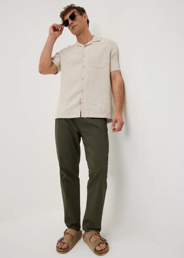 Ecru Linen Blend Revere Short Sleeve Shirt