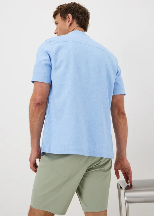Blue Linen Blend Revere Short Sleeve Shirt - S Image 3