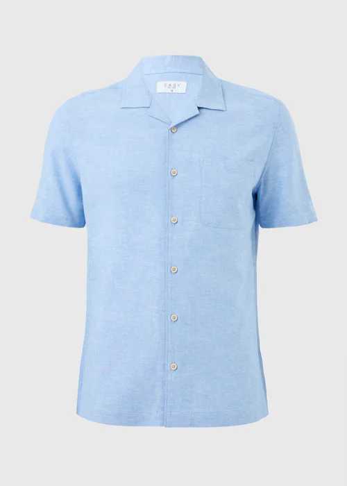 Blue Linen Blend Revere Short Sleeve Shirt - S Image 4