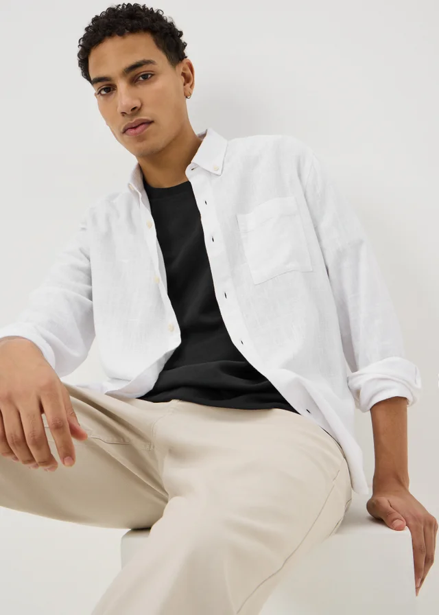 White Linen Blend Shirt