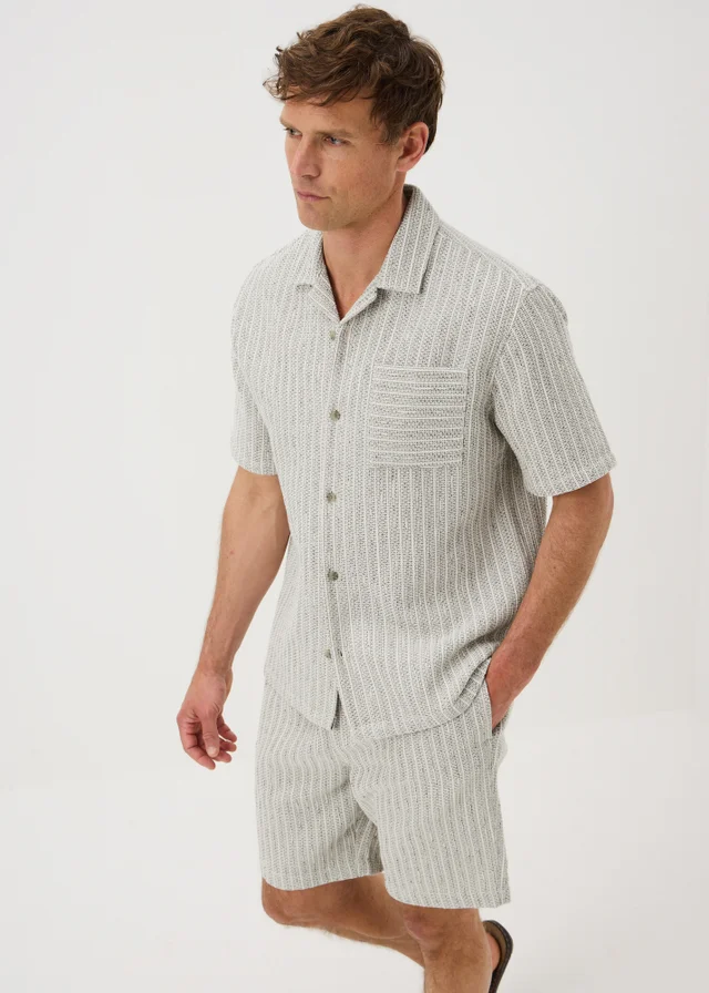 Ecru Stripe Textured Relaxed Fit Co Ord Shirt