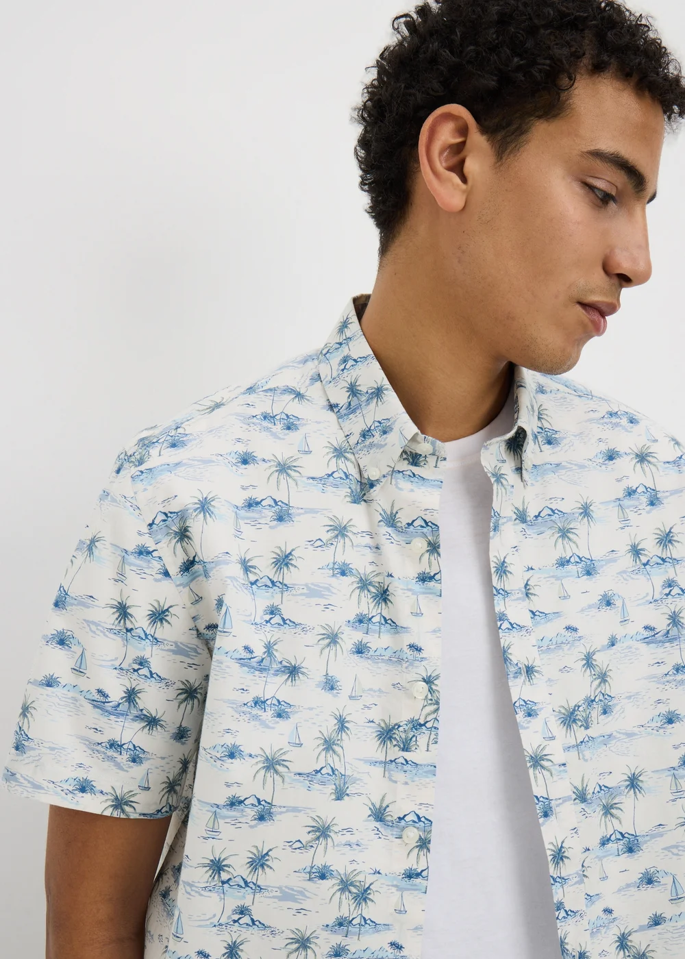 Ecru Island Print Short Sleeve Shirt - S Image 3