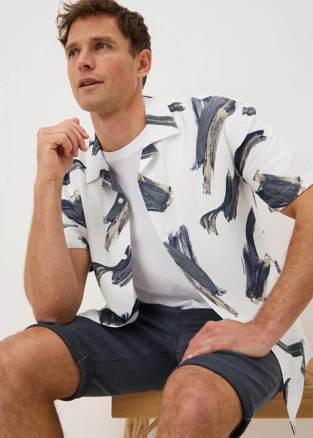 Ecru Brush Twill Short Sleeve Shirt - S Image 1
