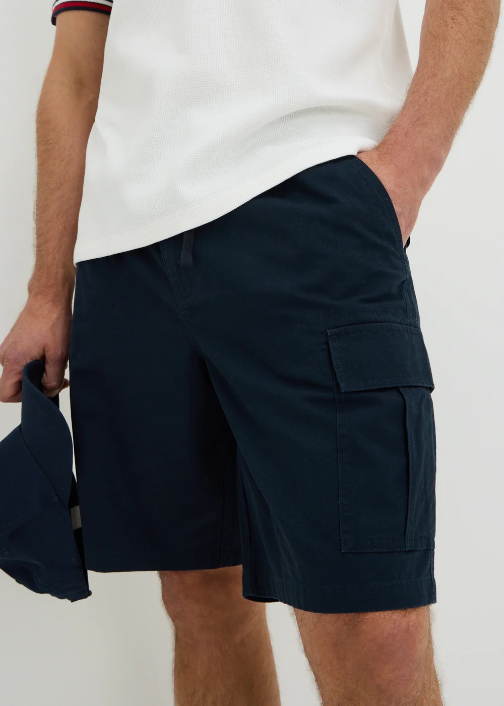 Navy Canvas Cargo Shorts - Small Image 1
