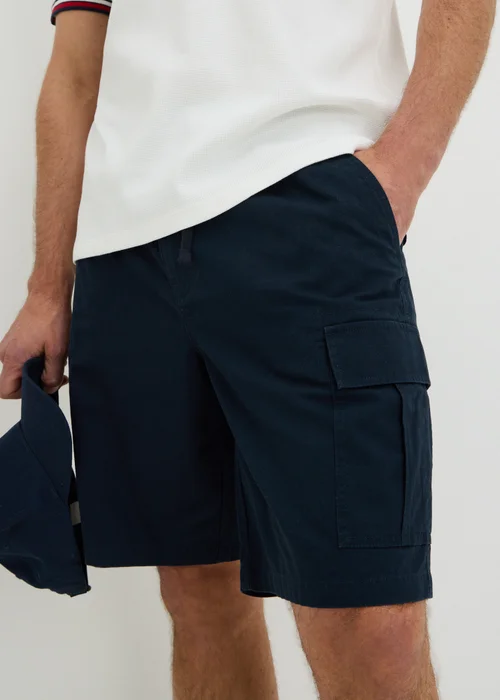 Navy Canvas Cargo Shorts - Small Image 1