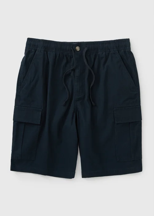 Navy Canvas Cargo Shorts - Small Image 3