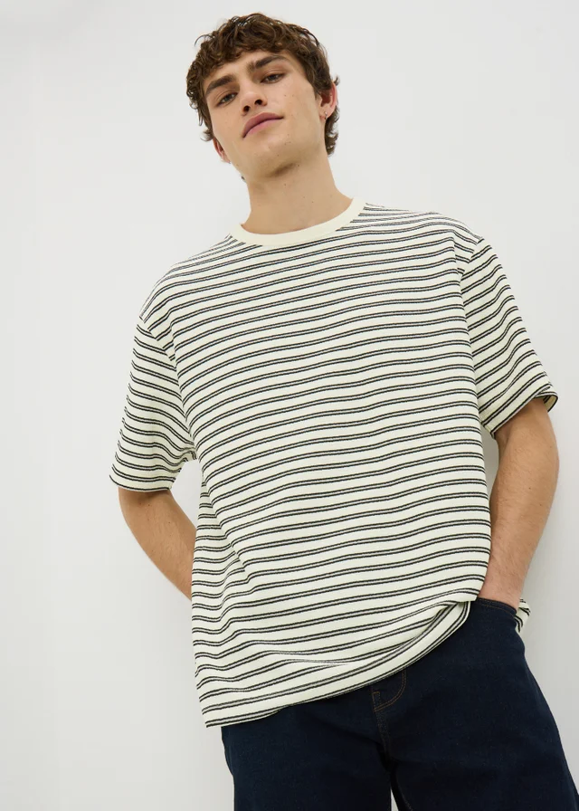 Ecru Striped Textured T-Shirt