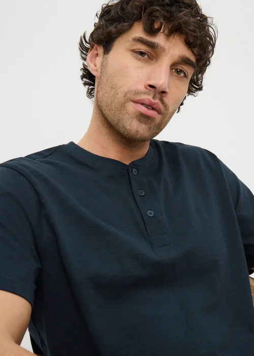 Navy Grandad Collar T-Shirt - S Image 2