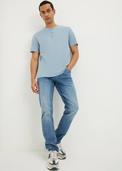 Blue Grandad Collar T-Shirt - S Image 1