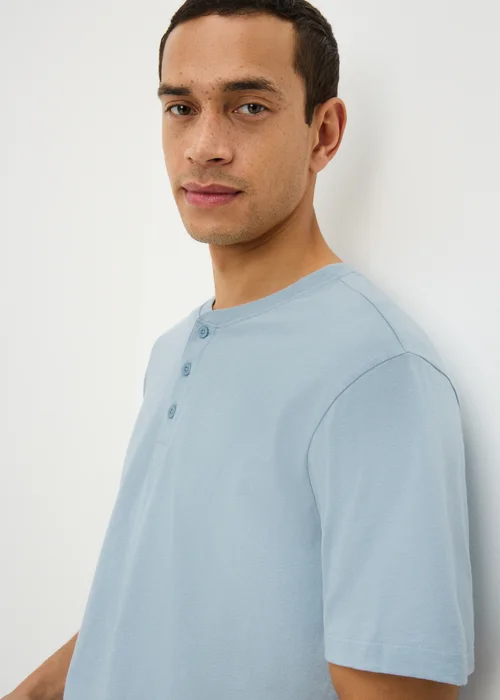 Blue Grandad Collar T-Shirt - S Image 2