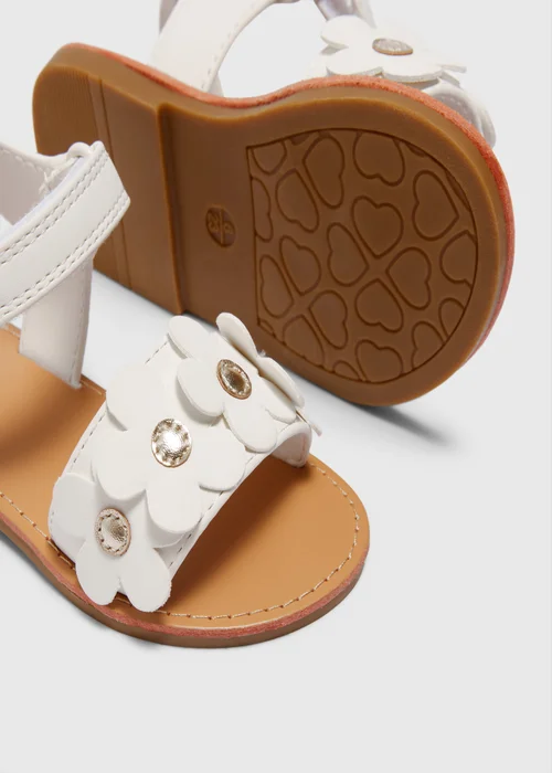 Girls White Flower Sandals (Younger 4-9) - Size 4 Infants Image 2