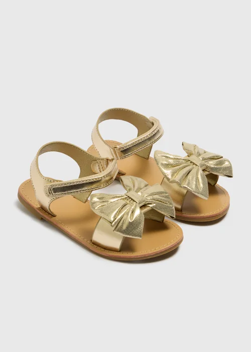 Girls Gold Bow Sandals (Younger 10-Older 5) - Size 3 Image 1