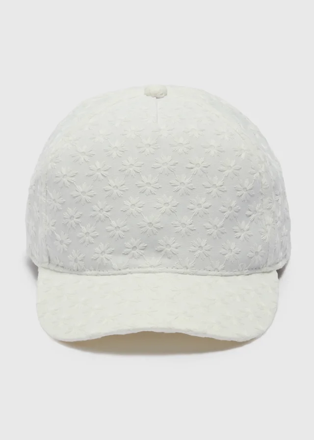 Girls White Broderie Cap (7-13yrs)